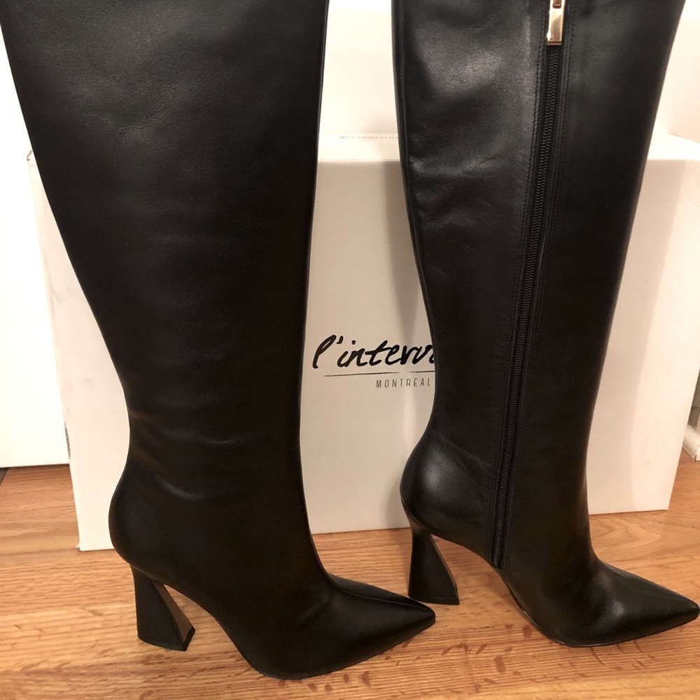 L’intervalle Bellagio black leather knee high boot, US size 7